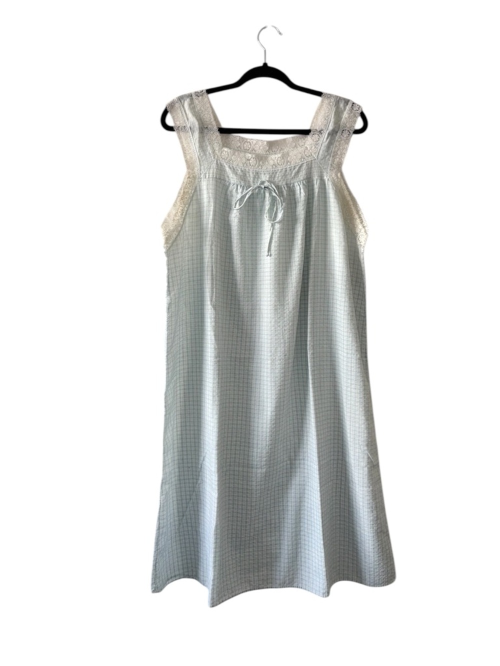 Vintage 70s Gingham Lace Maxi Dress Night Gown Babydoll Cottagecore Dainty 1X